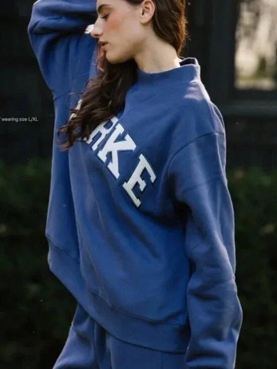 Parke Navy Casual Sweatshirt, Classic Crew Neck with Letter Patch, Versatile Top - Picture 7 of 7